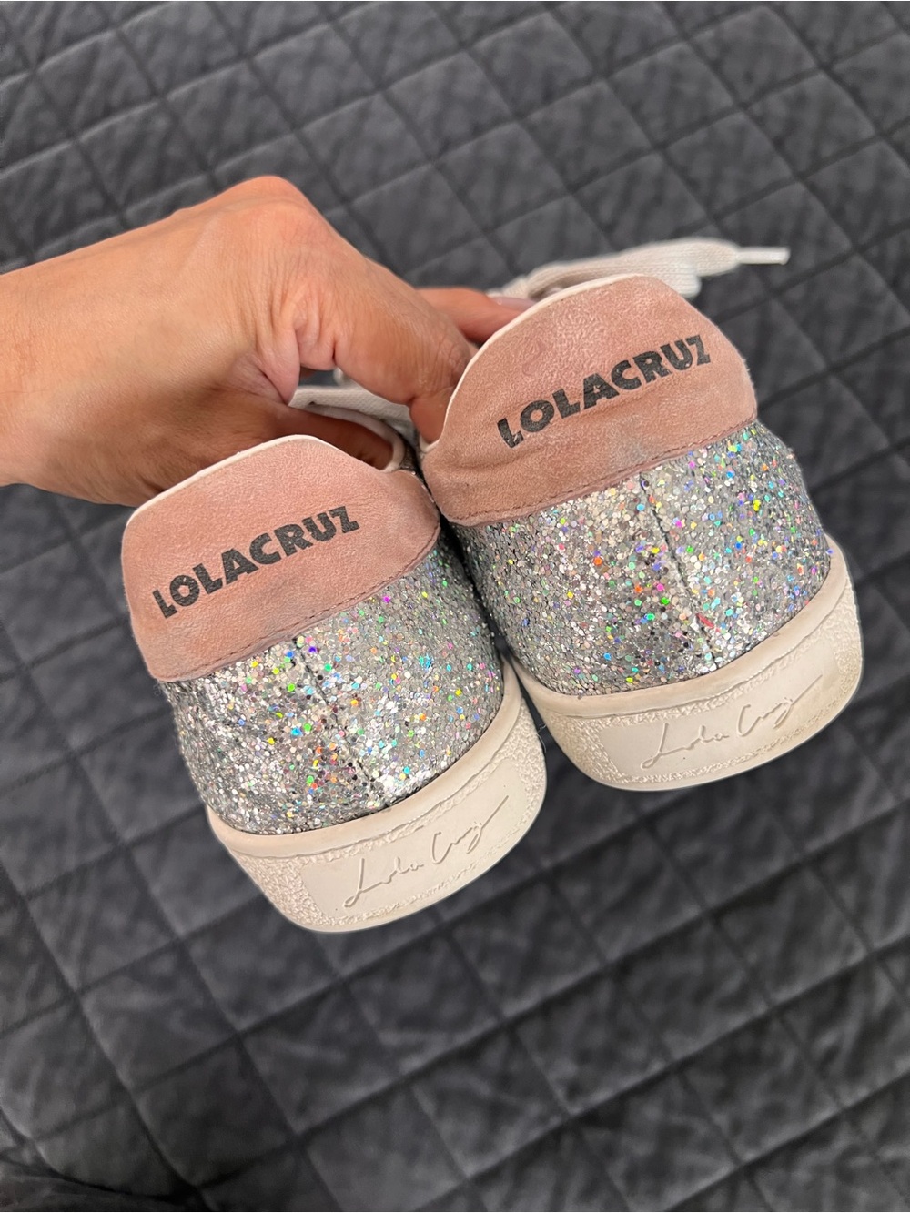 Lola Cruz Anthropologie Glitter Sneakers Women’s Size 8 8.5 39 Silver Star Shoes - Picture 5 of 10